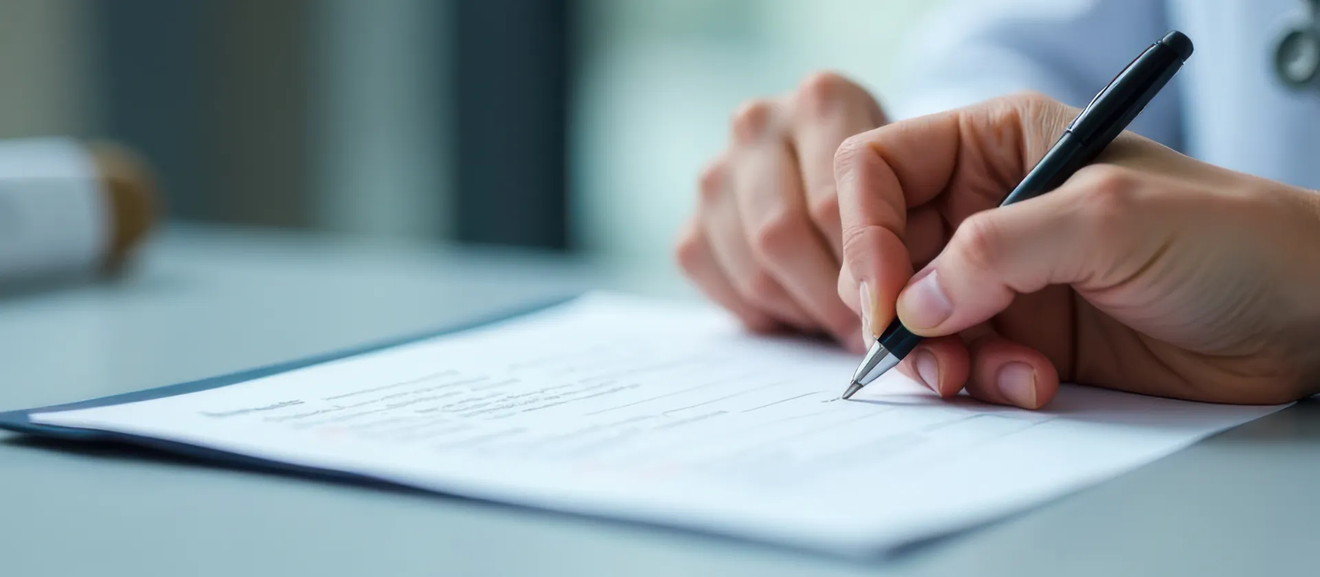 Ein Mann sitzt an einem Tisch und schreibt. Erstellt mit generativer künstlicher Intelligenz.