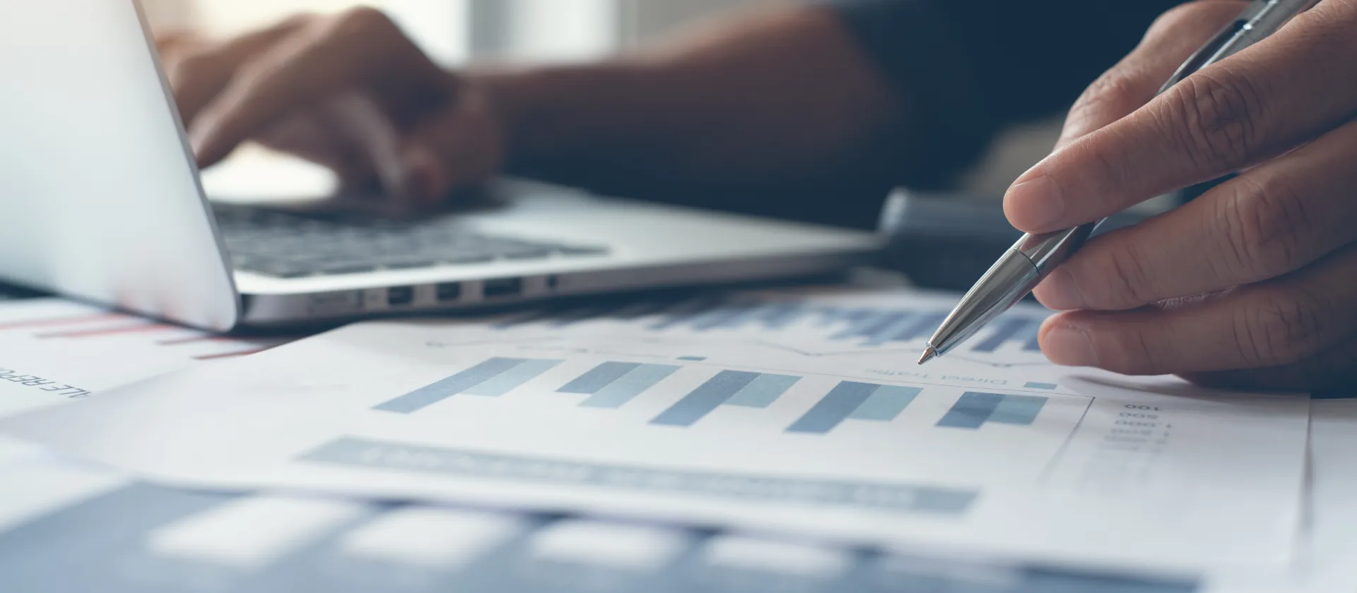 Mann arbeitet am Laptop mit Tabellen