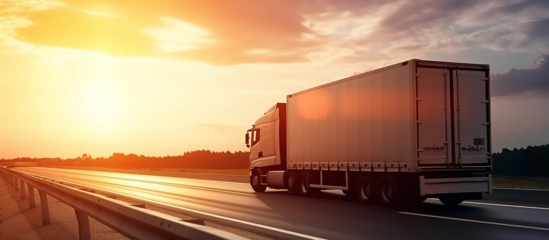 Logistics import export and cargo transportation industry concept of Container Truck run on highway road at sunset blue sky background