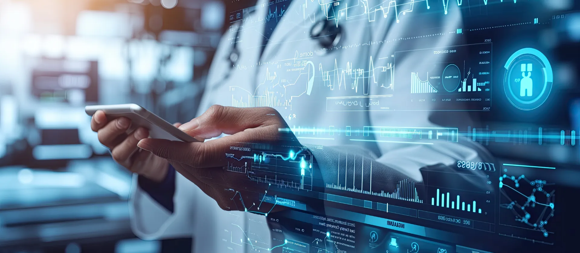 Smart Medical Doctor Working with Modern Computer Interface, Future Digital Engineering Healthcare Equipment Concept 