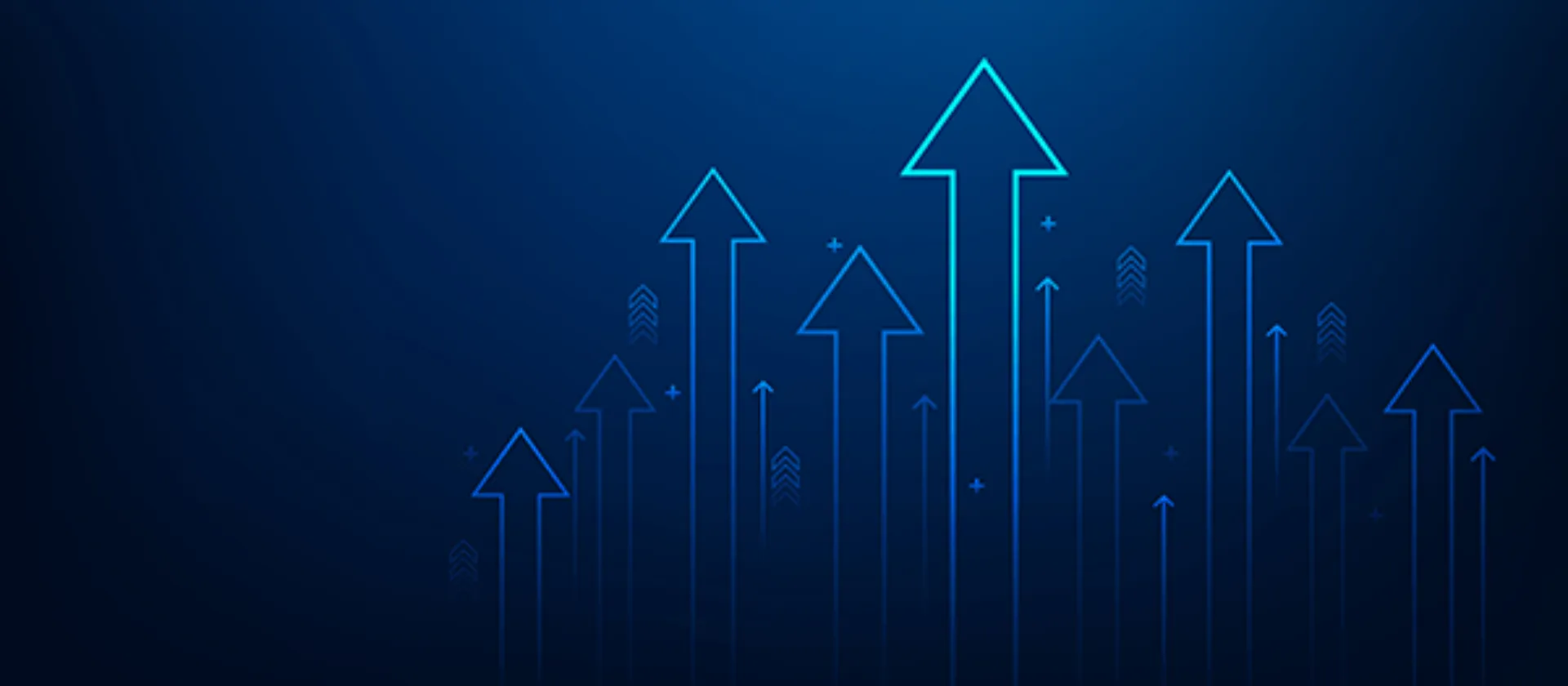 Multiple blue arrows pointing upward, symbolizing growth, progress, and business excellence.