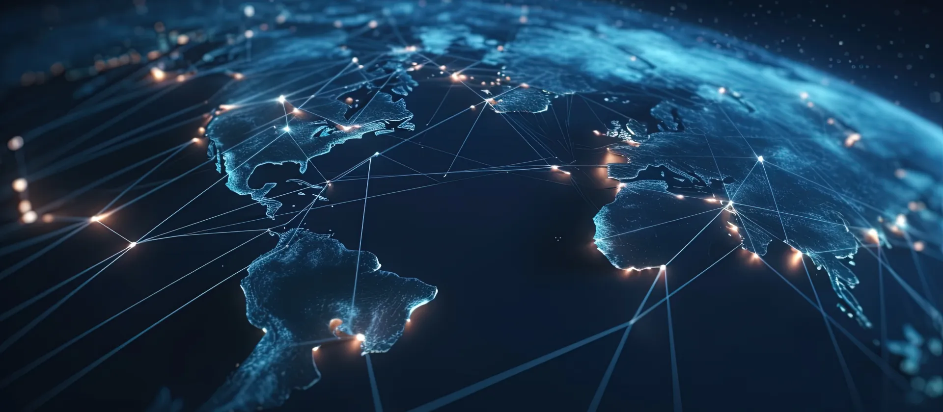 World map with networked data overlay as a symbol of the msg group's global presence and digital networking.
